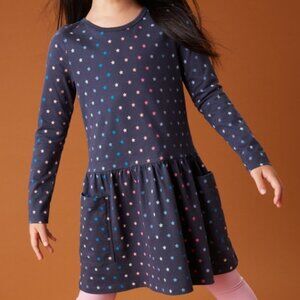 Tea Collection Blue Star Cotton Dress Long Sleeve Navy Kids Girls Toddler 3T